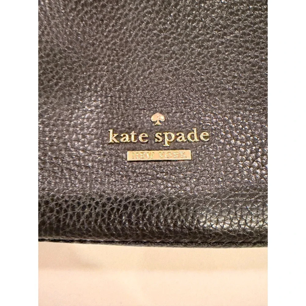 Kate Spade Black Pebbled‎ Leather Crossbody Zip Top Striped Lining